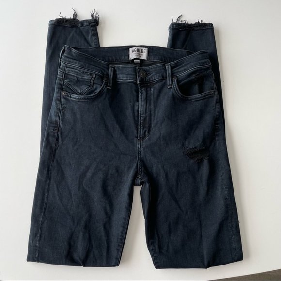 AGOLDE Black Jeans Womens 28 Skinny Distressed Sophie Hi Rise - Picture 3 of 7